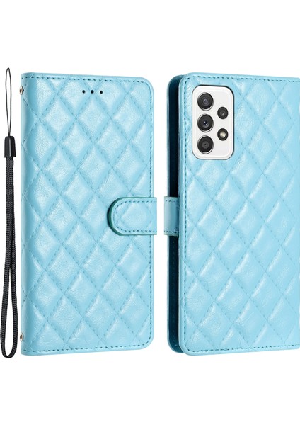 Samsung Galaxy A23 5g (Global VERSIYON)/A23 4g Cep Telefonu Kapak Dikiş Hattı Rhombus Pu Deri Cüzdan Stand Telefon Vaka Sky Mavi (Yurt Dışından)