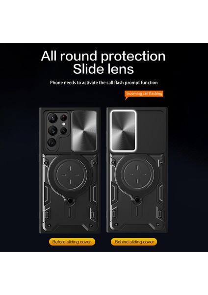 Samsung Galaxy S22 Ultra 5g Rotatable Bitkistanstalı Telefon Kılıfı Şok Geçirmez Pc+Tpu Slayt Kameralı Kapak-Black (Yurt Dışından) fiyatları