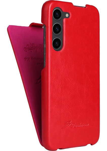 Samsung Galaxy S23 Dikey Flip Cover Pu Derisi Çılgın At Doku Telefon Kabuk-Kırmızısı (Yurt Dışından) fiyatları