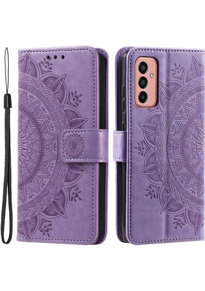 Samsung Galaxy M14 Için 5g Cüzdan Stand Flip Cover Mandala Çiçek Deseni Deri Telefon Kılıfı (Yurt Dışından)