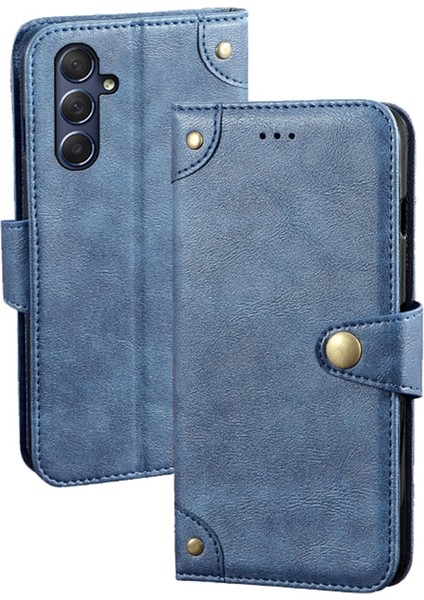 Samsung Galaxy Için Idewei M54 5G/F54 5g Etkiye Dayanıklı Stand Cüzdan Telefon Kılıfı Pu Deri Cep Telefonu Kapak Blue (Yurt Dışından)