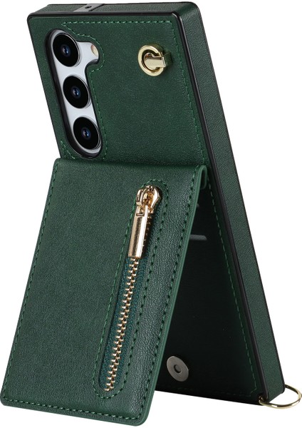 Samsung Galaxy S23 Deri+Tpu Telefon Kapağı Kickstand Fermuar Cüzdanı Omuz Kayış Yeşili (Yurt Dışından)