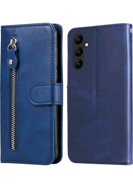 Samsung Galaxy A24 Için 4g Zipper Cep Telefonu Stand Buzağı Doku Deri Deri Cüzdan Telefon Kapak Mavisi (Yurt Dışından)