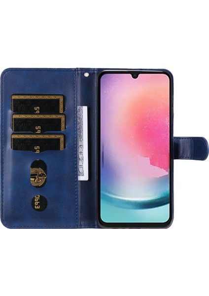 Samsung Galaxy A24 Için 4g Zipper Cep Telefonu Stand Buzağı Doku Deri Deri Cüzdan Telefon Kapak Mavisi (Yurt Dışından)