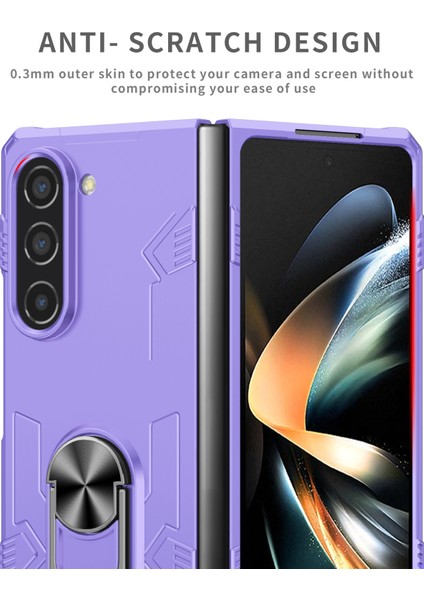 Samsung Galaxy Z Fold5 Için 5g Yüzük Kickstand Telefon Kasası Sabit Pc Anti-Damla Kapak Desteği Manyetik Araç Montaj-Moral (Yurt Dışından)
