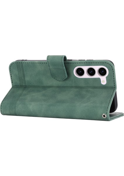 Samsung Galaxy S23 Için Dierfeng Df-03 Pu Deri Stand Telefon Kılıfı, Pu Deri Çizgiler Baskılı Telefon Cüzdan Kapak Yeşili (Yurt Dışından)