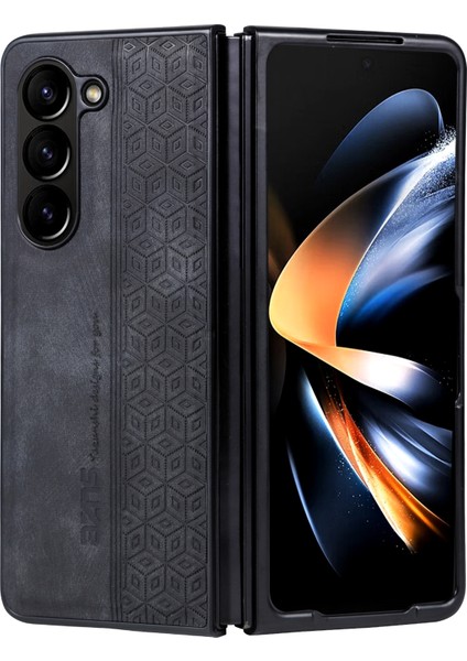 Samsung Galaxy Z For For FOLD55 5g Baskılı Telefon Kılıfı Pu Deri+Pc Katlanır Telefon Kapak Black (Yurt Dışından)