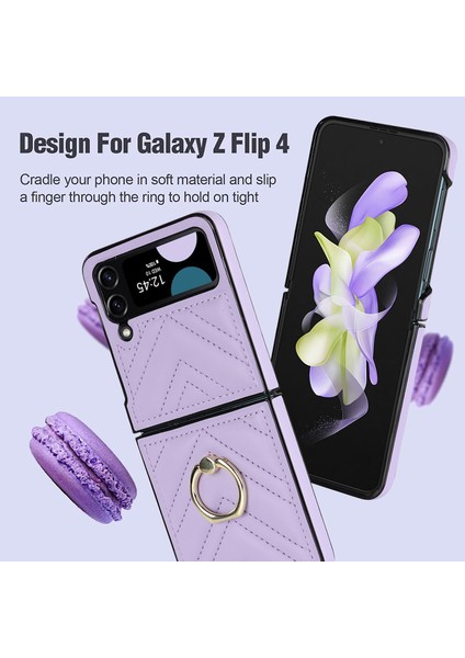 Zd 07 Samsung Galaxy Z Flip4 Için Anti-Drop Telefon Kılıfı 5g V-Şekilli Dikiş Pu Deri Deri Sert Pc Kickstand-Spurple ile (Yurt Dışından)