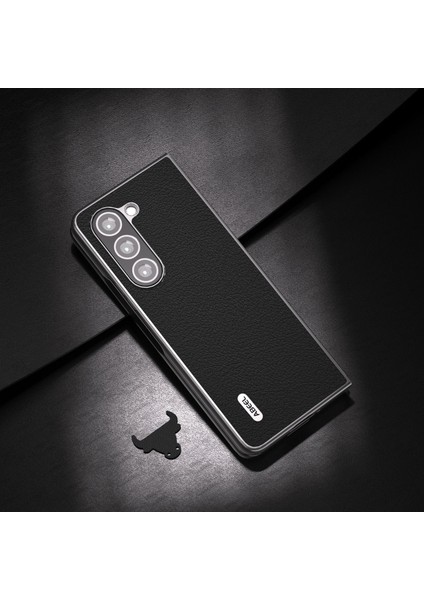 Samsung Galaxy Z Foluine Cow Deri+Sert Pc Kabuk Siyah Edge Telefon Kılıfı Kapak Black Için (Yurt Dışından)