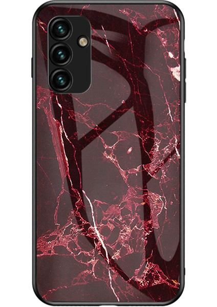 Samsung Galaxy A34 Için 5g Mermer Desen Baskı Temperli Cam+Pc+Tpu Telefon Kılıf Anti-Damla Arka Kapak Kanlı Kırmızı Mermer (Yurt Dışından)