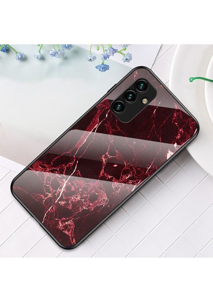 Samsung Galaxy A34 Için 5g Mermer Desen Baskı Temperli Cam+Pc+Tpu Telefon Kılıf Anti-Damla Arka Kapak Kanlı Kırmızı Mermer (Yurt Dışından)