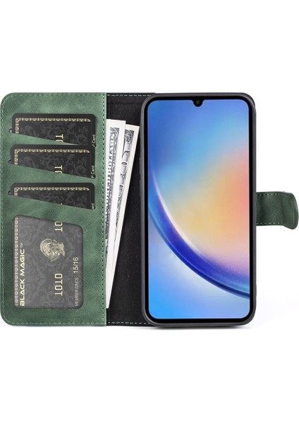 Samsung Galaxy A34 5g Cüzdan Kılıfı Çift Renk Ekleme Standı Pu Deri Telefon Kapak Yeşili (Yurt Dışından)