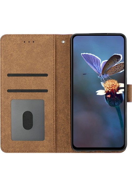 A52 5G/A52 4G/A52S 5g Damla Geçirmez Kelebek Baskılı Kabuk Deri Cüzdan Stand Telefon Case-Brown (Yurt Dışından)