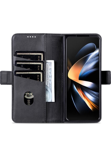 Samsung Galaxy Z Fold5 5g Pu Deri Deri Cüzdan Kılıf Flip Folio Stand Telefon Kapak Black (Yurt Dışından)