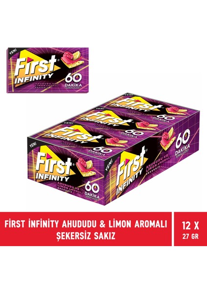 Infinity 60 Dakika Ahududu & Limon Aromalı Şekersiz Sakız - 12 Adet