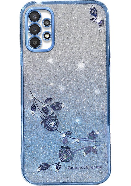 Samsung Galaxy A53 Için Kadem 5g Gradyan Glitter Tpu Kapak Çiçek Rhinestone Dekor Anti-Drop Telefon Kılıf Mavisi (Yurt Dışından)
