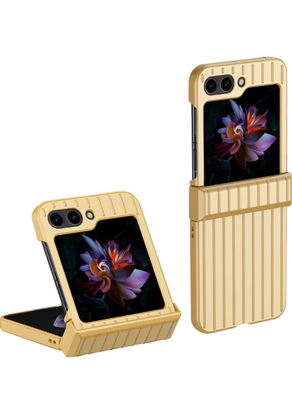 Samsung Galaxy Z Flip5 Için 5g Şok Geçirmez Kasa Çizgili Tasarım Telefon Kasası Anti-Fall Sert Pc Kapak Şampiyonu Altın (Yurt Dışından)