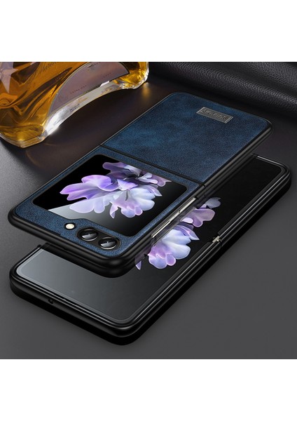 Samsung Galaxy Z Flip5 Için Sulada 5g Çizgiye Dönüş Anti Tele Kılıfı Pu Deri Kaplamalı Tpu Kapak Mavisi (Yurt Dışından)
