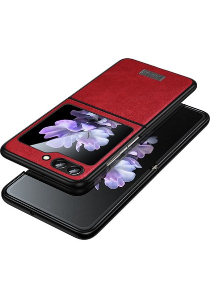 Samsung Galaxy Z Flip5 Için Sulada 5g Çizgi Anti-Çizelge Telefon Kılıfı Pu Deri Kaplamalı Tpu Kapak-Kırmızı (Yurt Dışından)