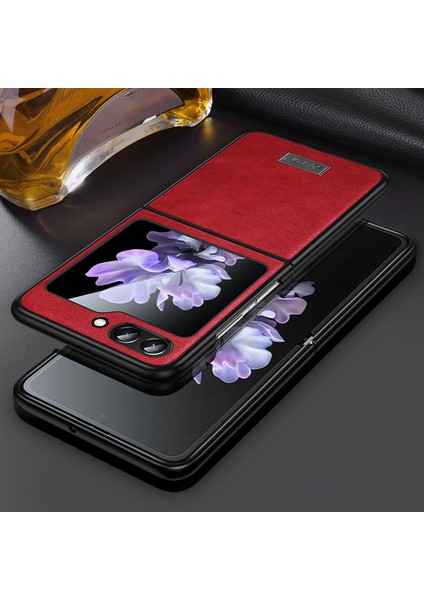 Samsung Galaxy Z Flip5 Için Sulada 5g Çizgi Anti-Çizelge Telefon Kılıfı Pu Deri Kaplamalı Tpu Kapak-Kırmızı (Yurt Dışından)