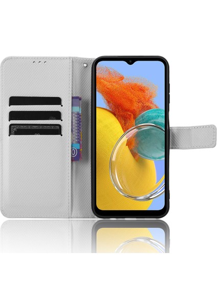 Samsung Galaxy Için M54 5G/F54 5g Pu Deri Deri Manyetik Flip Kılıf Elmas Doku Cüzdan Stand Telefon Kapak-Beyaz (Yurt Dışından)