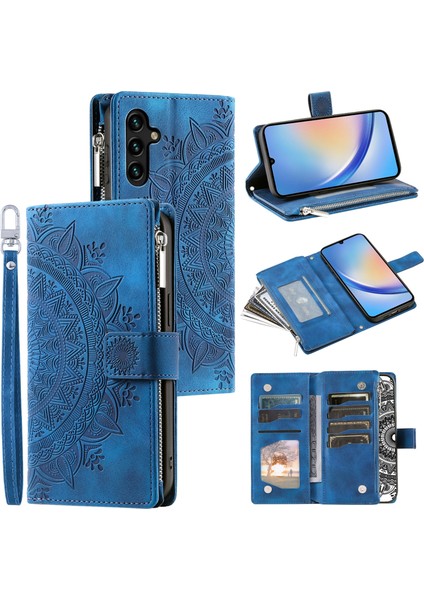 Samsung Galaxy A24 4g Mandala Çiçek Deseni Cüzdan Telefon Vaka-Mavisi (Yurt Dışından)