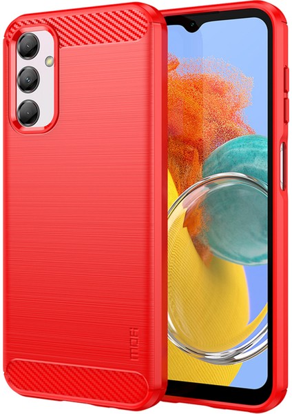 Samsung Galaxy Için M14 5g Yumuşak Tpu Kapak Karbon Fiber Fırçalanmış Telefon Kabuğu Kırmızısı (Yurt Dışından)