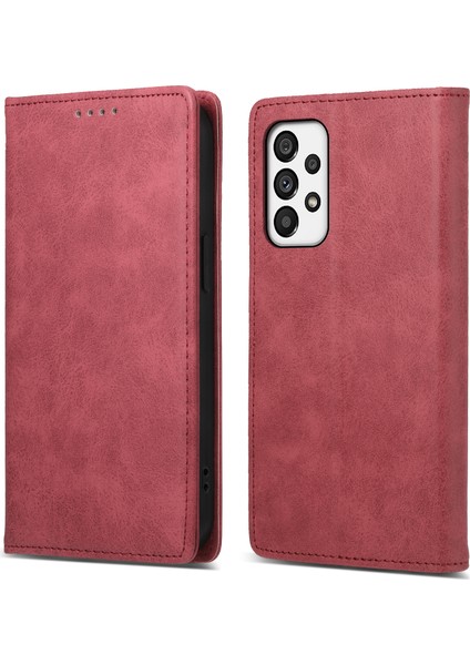 Samsung Galaxy A73 Için Df-05 5g Pu Deri Rfıd Engelleme Kılıf Stand Stand Business Phone Cover-Red (Yurt Dışından)