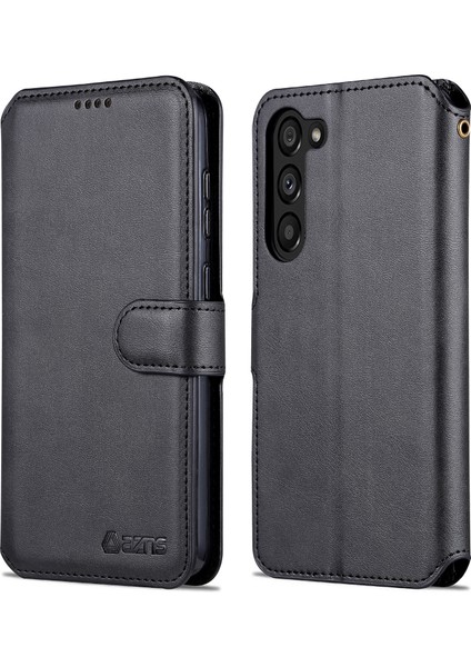 Samsung Galaxy S23 Için+ Buzağı Doku Deri Koruyucu Telefon Kapağı Cüzdan Stand-Black (Yurt Dışından)