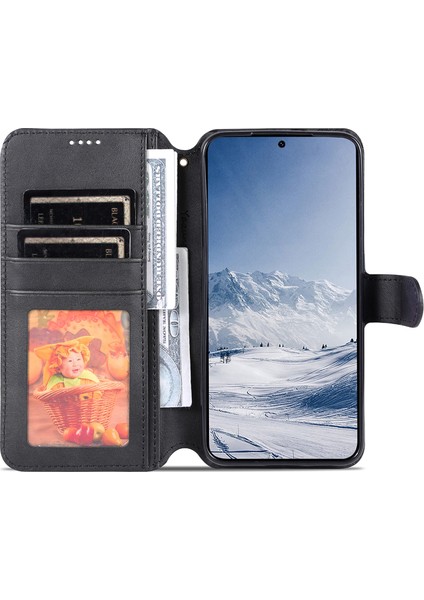Samsung Galaxy S23 Için+ Buzağı Doku Deri Koruyucu Telefon Kapağı Cüzdan Stand-Black (Yurt Dışından)
