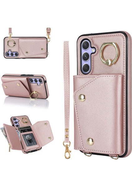 Samsung Galaxy A54 Için 5g Fermuar Cüzdan Deri Kaplamalı Tpu Kılıf Döner Yüzük Kickstand Telefon Kapak Golü (Yurt Dışından)