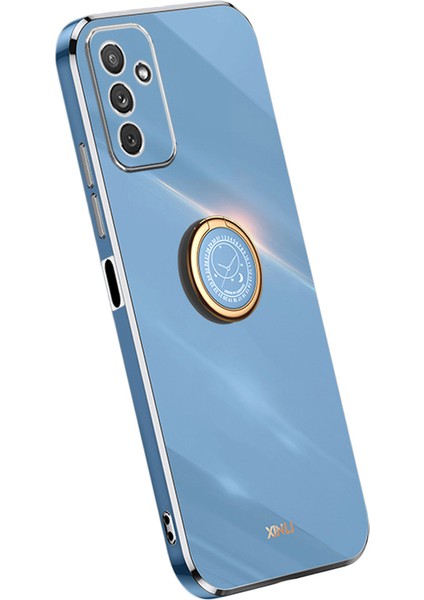 Samsung Galaxy Için Xinli M23 5G/F23 5g Hassas Lens Kesme Şok Geçirmez Telefon Kılıfı ile Ring Kickstand ile Elektrokaplama Altın Kenar Yumuşak Tpu Kapak-Mavi (Yurt Dışından)