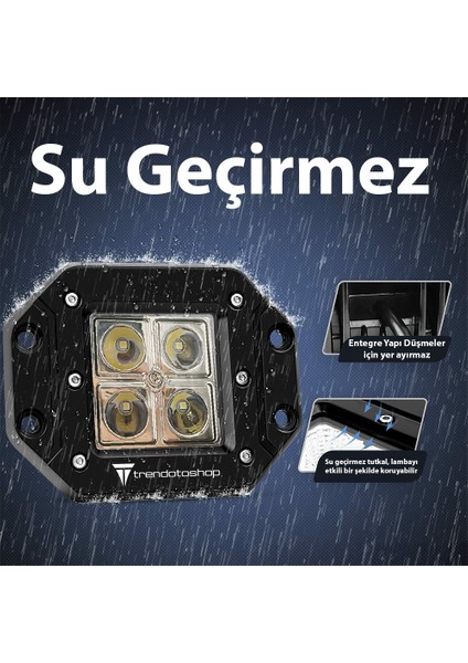 Off Road Sis Lambası 4 Ledli Gömme Montaj 10-30 Volt