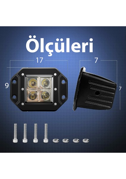 Off Road Sis Lambası 4 Ledli Gömme Montaj 10-30 Volt