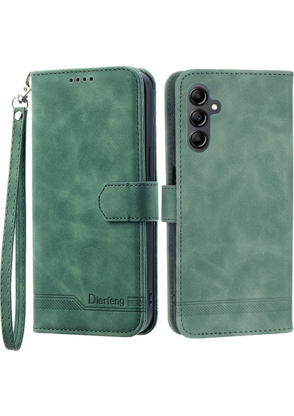 Samsung Galaxy A24 Için Dierfeng Df-03 4g Deri Telefon Kılıf Hatları Cüzdan Stand-Yeşili ile Baskılı Telefon Kapağı (Yurt Dışından)