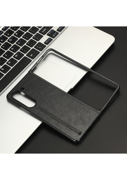 Samsung Galaxy Z Fold5 Için 5g Pu Deri Pc Telefon Kılıfı Anti-Çizelge Dikişli Koruyucu Kapak Black (Yurt Dışından)