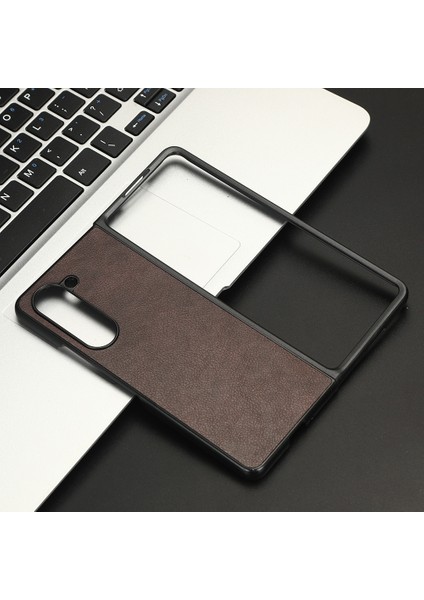 Samsung Galaxy Z Fold5 5g Pu Deri+Pc Telefon Kılıfı Anti-Drop Litchi Doku Kapak Kahverengi (Yurt Dışından)