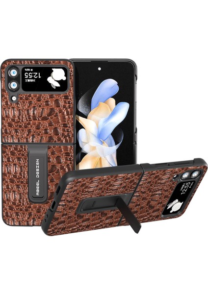 Samsung Galaxy Z Flip4 Için 5g Koruyucu Kapak Orijinal Inek Deri+Pc Kickstand Telefon Case-Brown (Yurt Dışından)