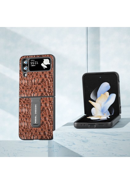 Samsung Galaxy Z Flip4 Için 5g Koruyucu Kapak Orijinal Inek Deri+Pc Kickstand Telefon Case-Brown (Yurt Dışından)