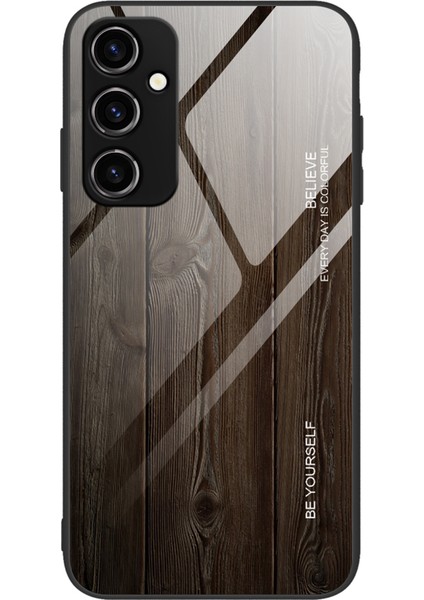 Samsung Galaxy A14 Için 5g Ahşap Desen Temizli Cam+Tpu Koruyucu Kapak Çizelge Karşıtı Telefon Vaka Black (Yurt Dışından)