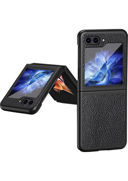 Samsung Galaxy Z Flip5 Için 5g Pu Deri Kaplamalı Pc Kılıfı Litchi Doku Koruyucu Telefon Kapak Black (Yurt Dışından)