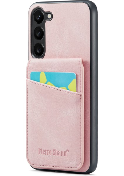 S23 Için+ Telefon Kickstand Case Rfıd Engelleme Kartı Tutucu Deri+ Tpu Kapak-Pembe (Yurt Dışından)
