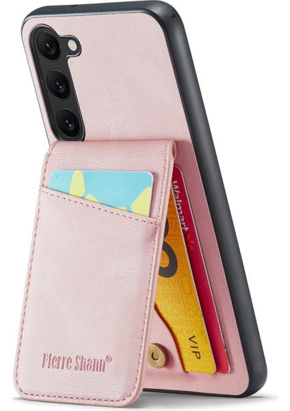 S23 Için+ Telefon Kickstand Case Rfıd Engelleme Kartı Tutucu Deri+ Tpu Kapak-Pembe (Yurt Dışından)