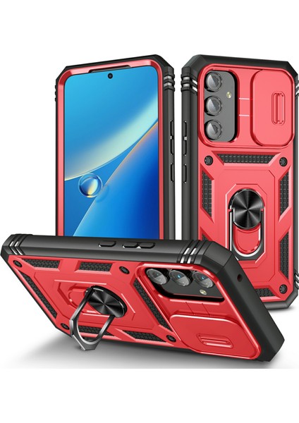 Samsung Galaxy A54 5g Pc Tpu Case Kickstand, Kart Yuvası ile Şok Geçirmez Kapak, Lens Guard-Red/siyah (Yurt Dışından)