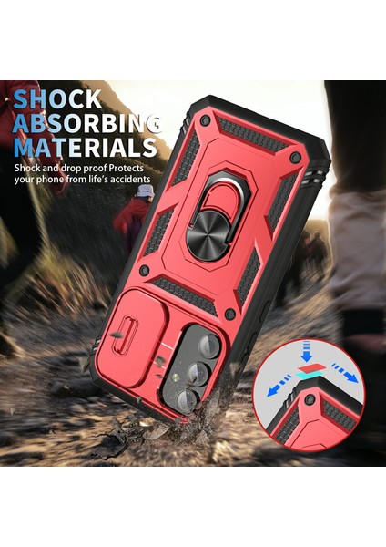 Samsung Galaxy A54 5g Pc Tpu Case Kickstand, Kart Yuvası ile Şok Geçirmez Kapak, Lens Guard-Red/siyah (Yurt Dışından)