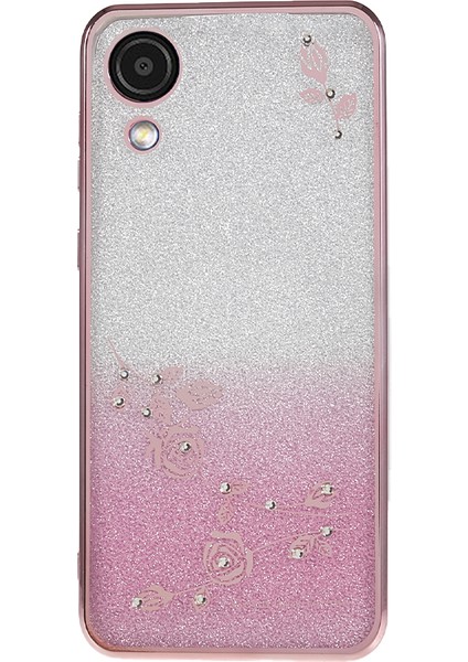 Samsung Galaxy A03 Çekirdek Gradient Glitter Tpu Kılıf Çiçek Deseni Rhinestone Telefon Kapak Golü Altın (Yurt Dışından)