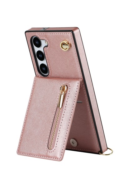 Samsung Galaxy S23 Deri+Tpu Telefon Kapağı Kickstand Fermuar Cüzdanı Omuz Kayış Pembe (Yurt Dışından)