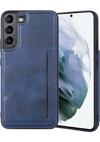 Samsung Galaxy S23 Için Hanman Mika Serisi+ Çizgiye Dönüş Anti-Cratch Telefon Koruyucusu Manyetik Kart Yuvaları Tasarım Pu Deri Kaplamalı Tpu Cep Telefon Kılıf Mavisi (Yurt Dışından)