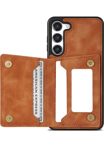 Samsung Galaxy S23 Için+ Zipper Cep Pu Deri Kaplamalı Tpu Kasa Kickstand Cüzdan Telefon Kapak-Kahverengi (Yurt Dışından)