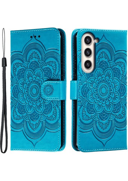 Samsung Galaxy S23 Için+ Baskı Mandala Çiçek Telefon Kapağı Flip Pu Deri Stand Koruyucu Kılıf Vaka Mavisi (Yurt Dışından)